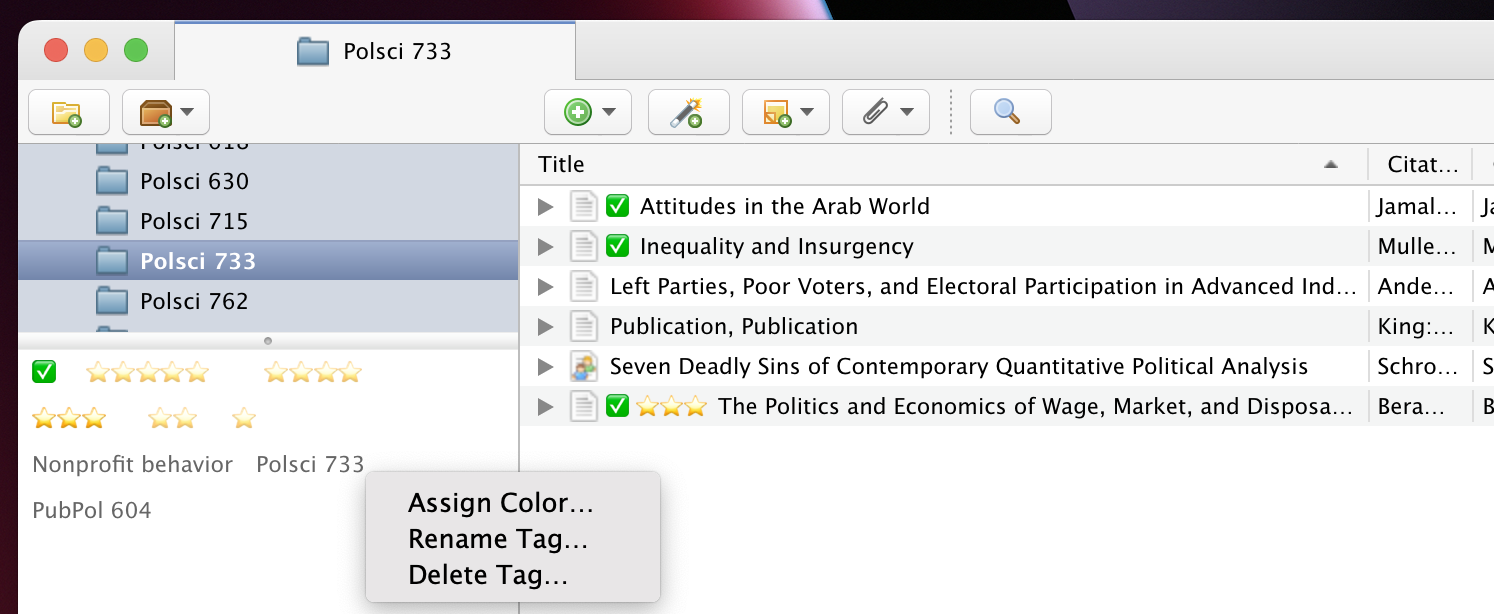 Example of the Polsci 733 tag after being converted to a collection