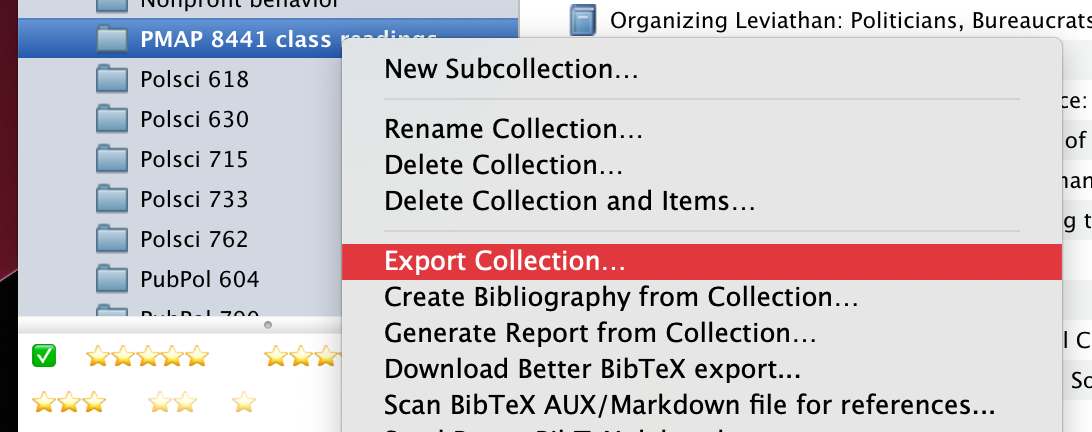 Exporting a Zotero collection