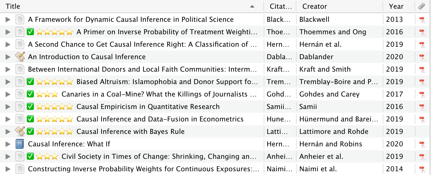 Zotero library with read status and ratings tags