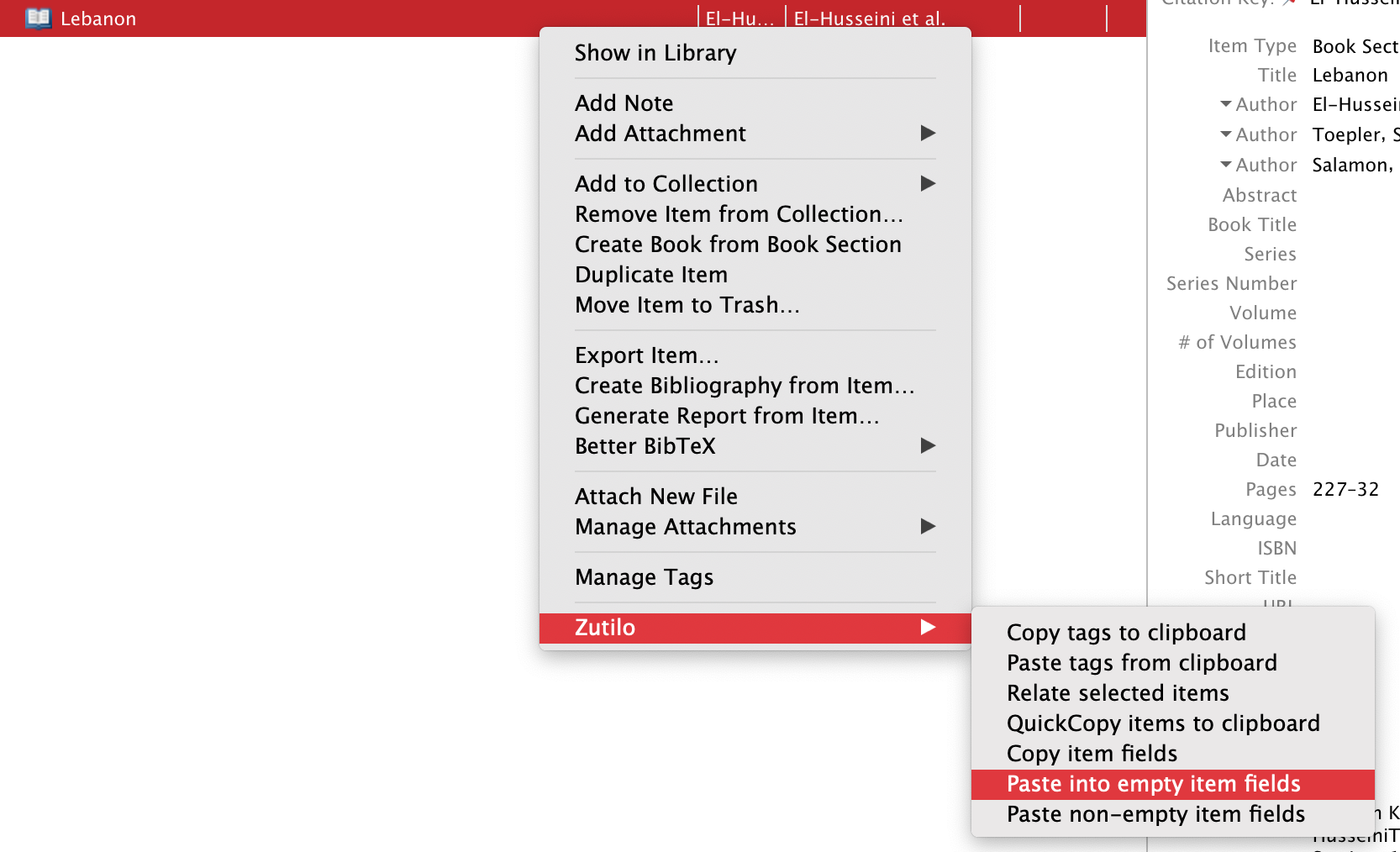 Using Zutilo to paste parent fields into unused fields in a child item